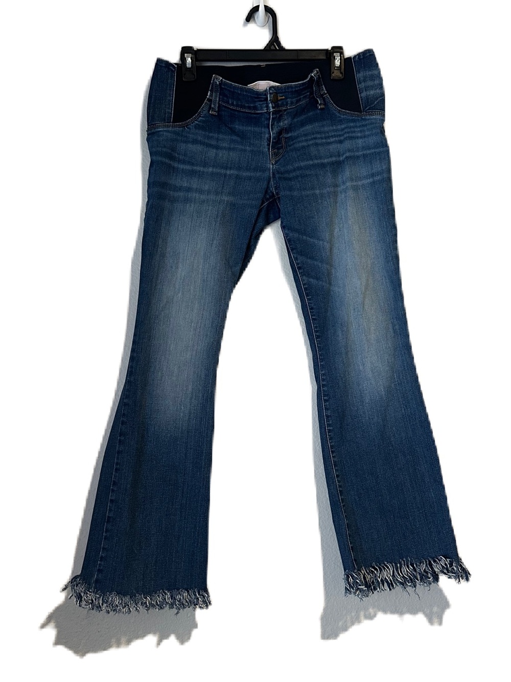 Isabel Maternity Medium Wash Blue Jean Skinny Boot Cut Frayed Raw Hem Pants